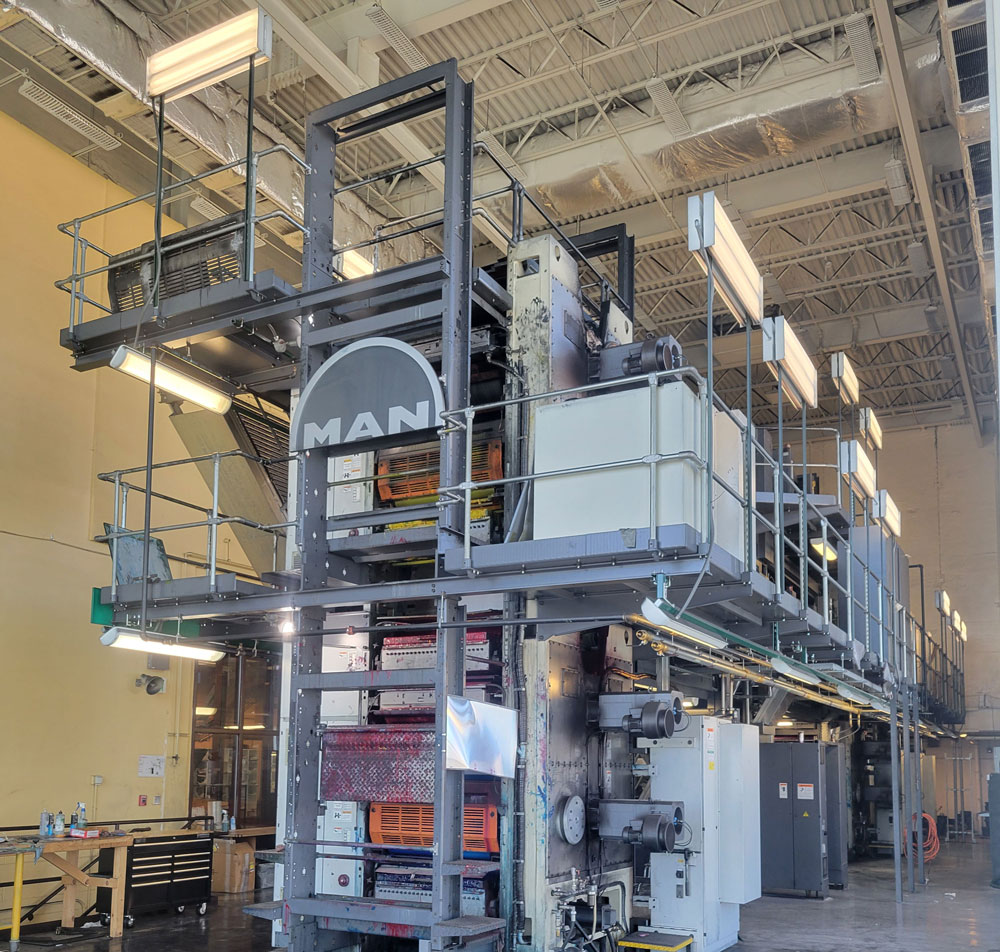 Commercial printing facility equipment producing high volume web offset publications.
